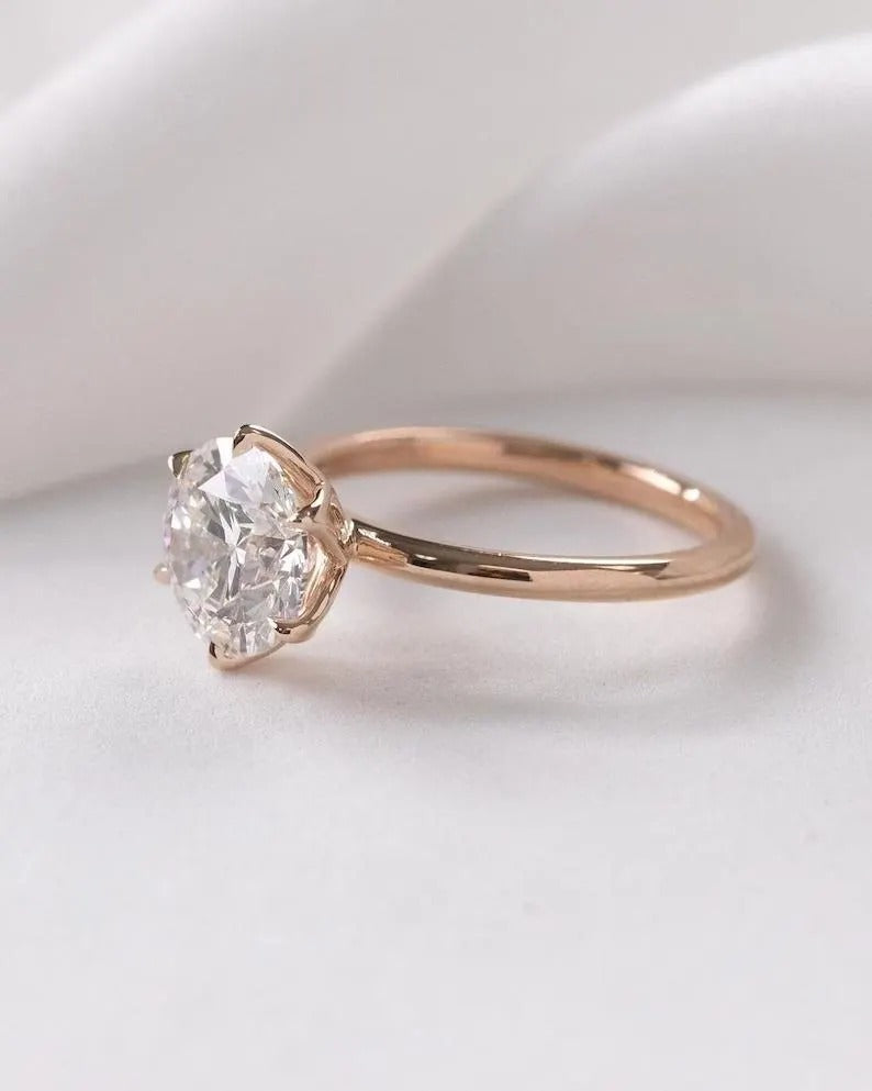 2 CT Round Cut Tulip Prong Ring Round Cut Moissanite Diamond Engagement Ring Round Solitaire Wedding Ring 14K Solid Gold Lab Grown Ring