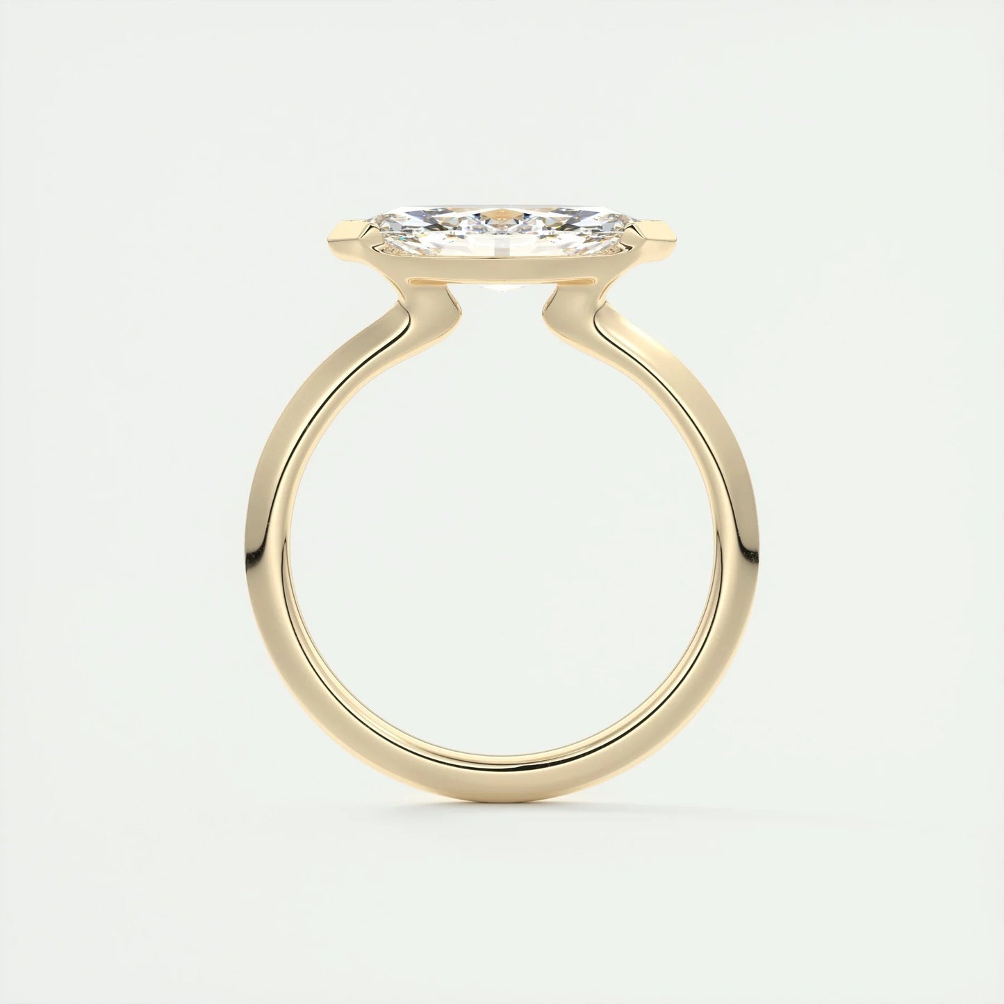 East West Marquise Cut Moissanite Diamond Half Bezel Solitaire Engagement Ring Unique Solitaire Lab Grown Diamond Ring 14K Solid Gold Ring.