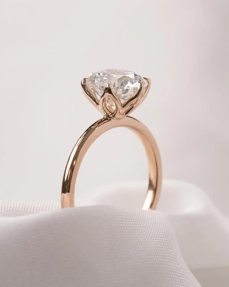 2 CT Round Cut Tulip Prong Ring Round Cut Moissanite Diamond Engagement Ring Round Solitaire Wedding Ring 14K Solid Gold Lab Grown Ring