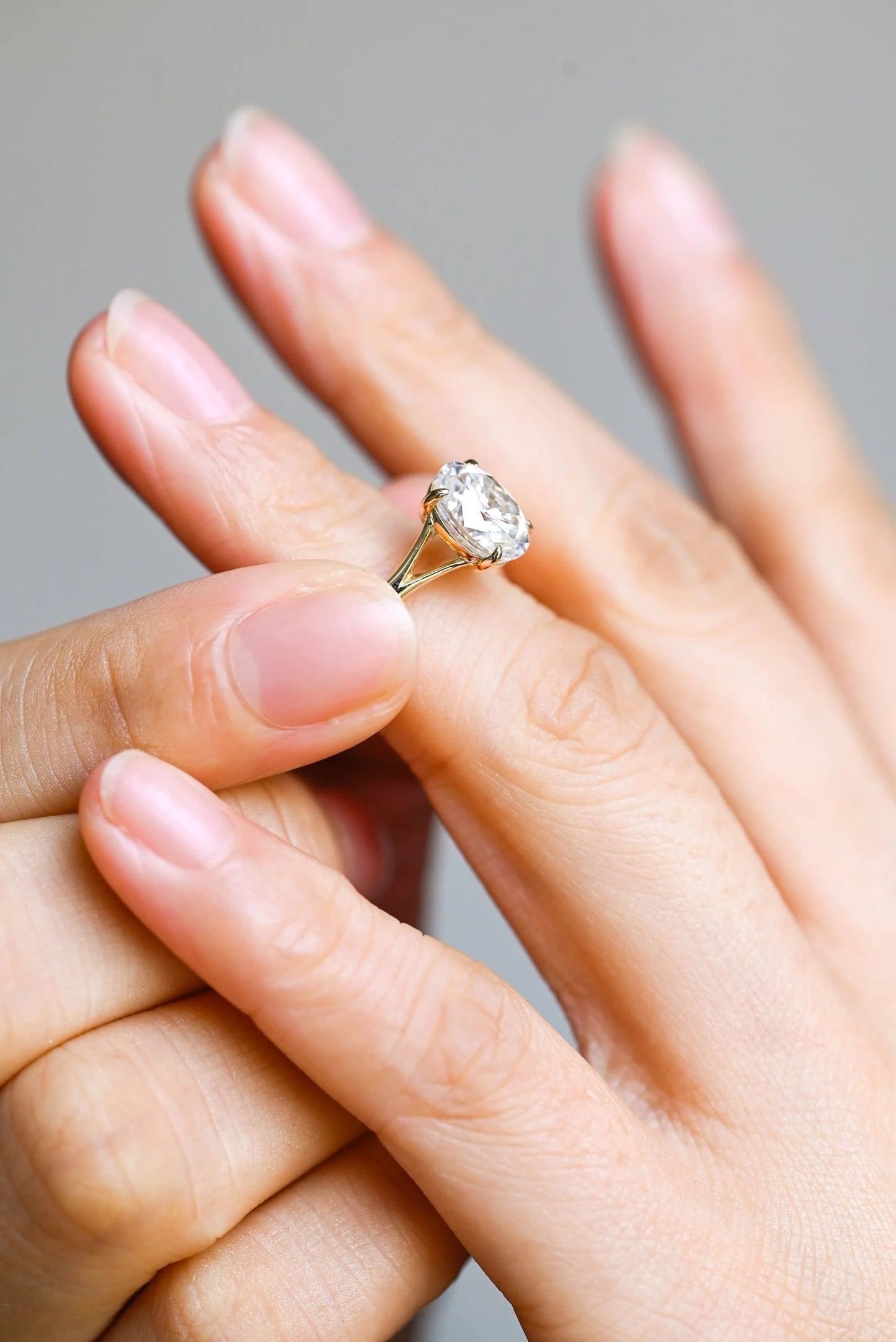 Solid Gold Oval Moissanite Engagement Ring with Bar, Promise Ring, Proposal Ring, Anniversary/ Birthday Gift for Women/ Her