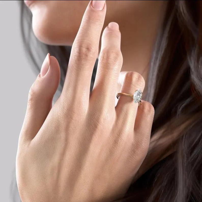 2CT Marquise Cut Engagement Ring Unique Marquise Cut Moissanite Ring 14K Solid Gold Ring Lab Grown Diamond Wedding Ring Promise Ring For Her