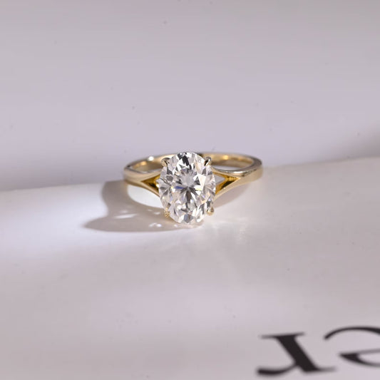 Solid Gold Oval Moissanite Engagement Ring with Bar, Promise Ring, Proposal Ring, Anniversary/ Birthday Gift for Women/ Her