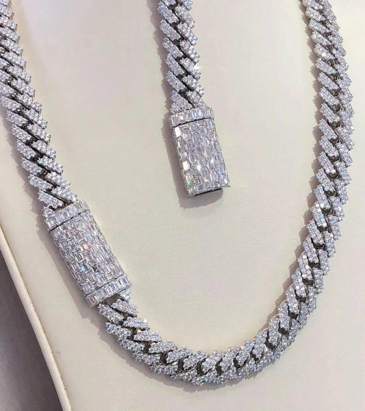 12mm Real VVS1 Moissanite Diamond Cuban Link Chain Hip Hop Chain