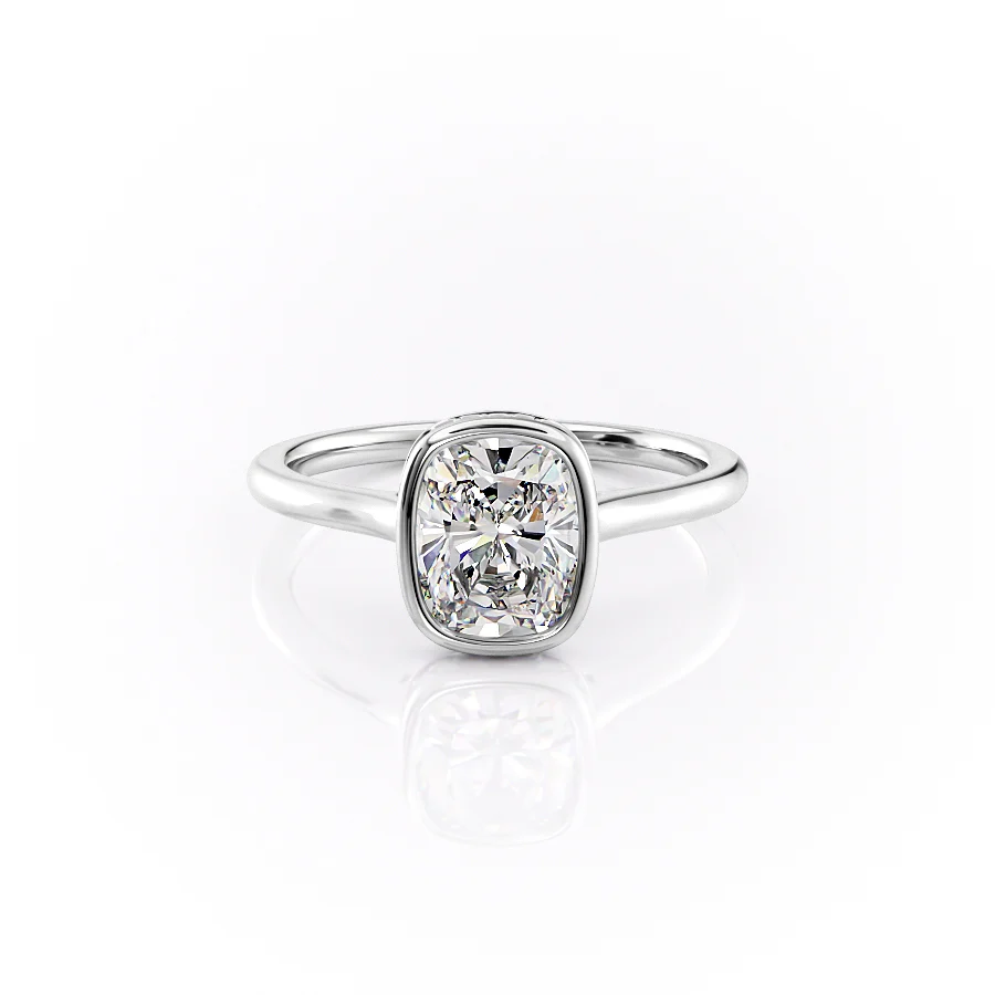 2 CT Elongated Cushion Cut Moissanite Engagement Ring Unique Bezel Set Halo Lab Grown Diamond Ring 14K Solid Gold Solitaire Diamond Ring.