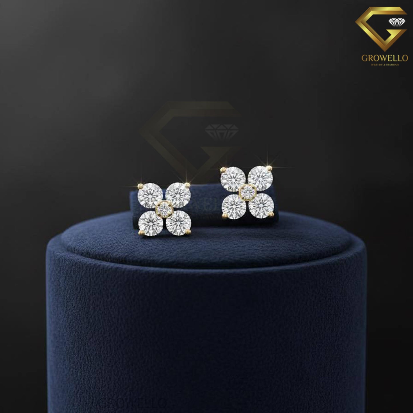 5mm Round Diamond Flower Stud Earrings, 4 Stone Clover Cluster, Solid Gold, Lab Grown Diamond or Moissanite
