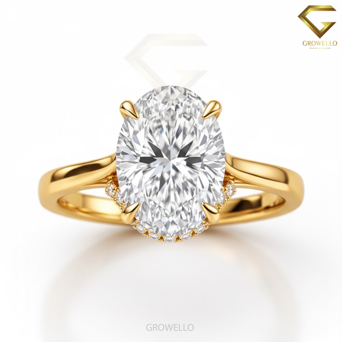 3 CT Oval Hidden Halo Engagement Ring, Solid Gold, IGI Lab Diamond or Moissanite
