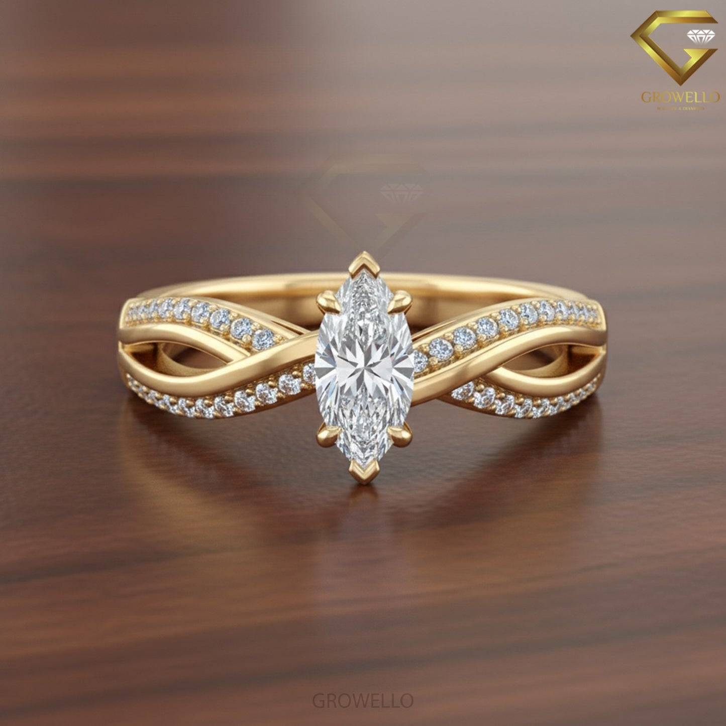 3 CT Marquise Solitaire Twisted Pavé Infinity Band, Solid Gold, Lab diamond or moissanite
