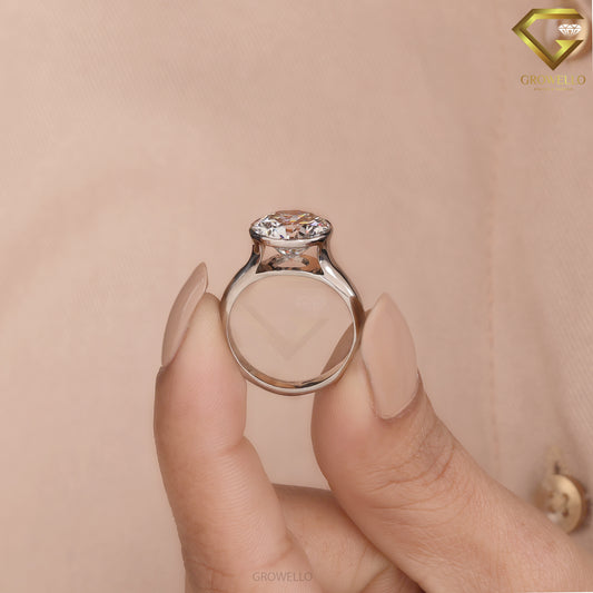 5CT Round Bezel Solitaire Engagement Ring, Minimalist Statement Ring, Lab Grown Diamond or Moissanite