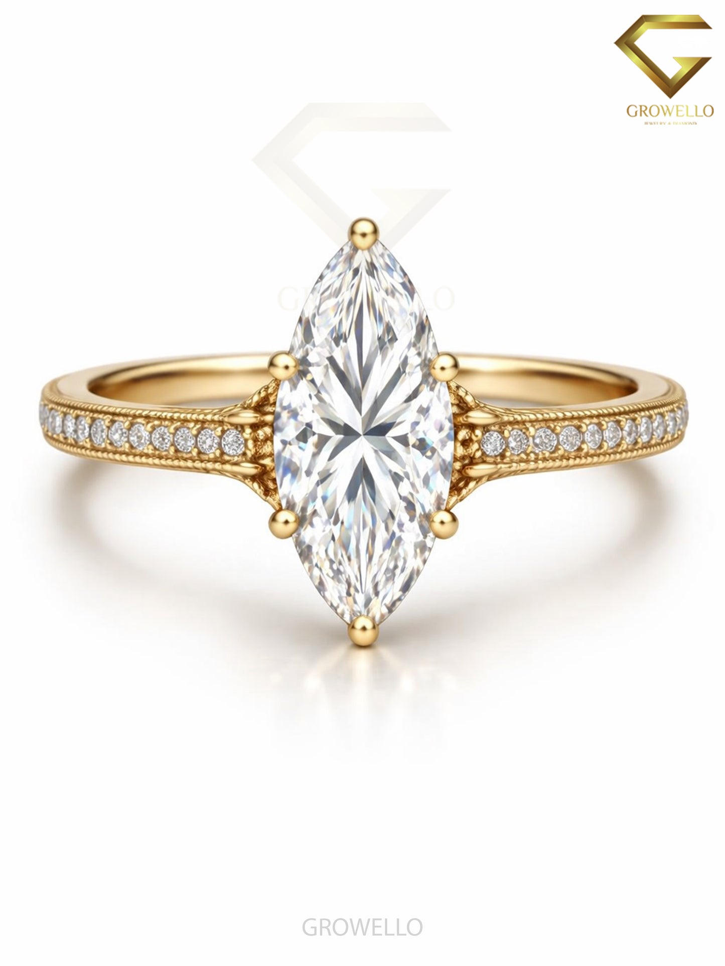 3 CT Marquise Engagement Ring, Vintage Milgrain, Solid Gold, IGI Lab Diamond or Moissanite