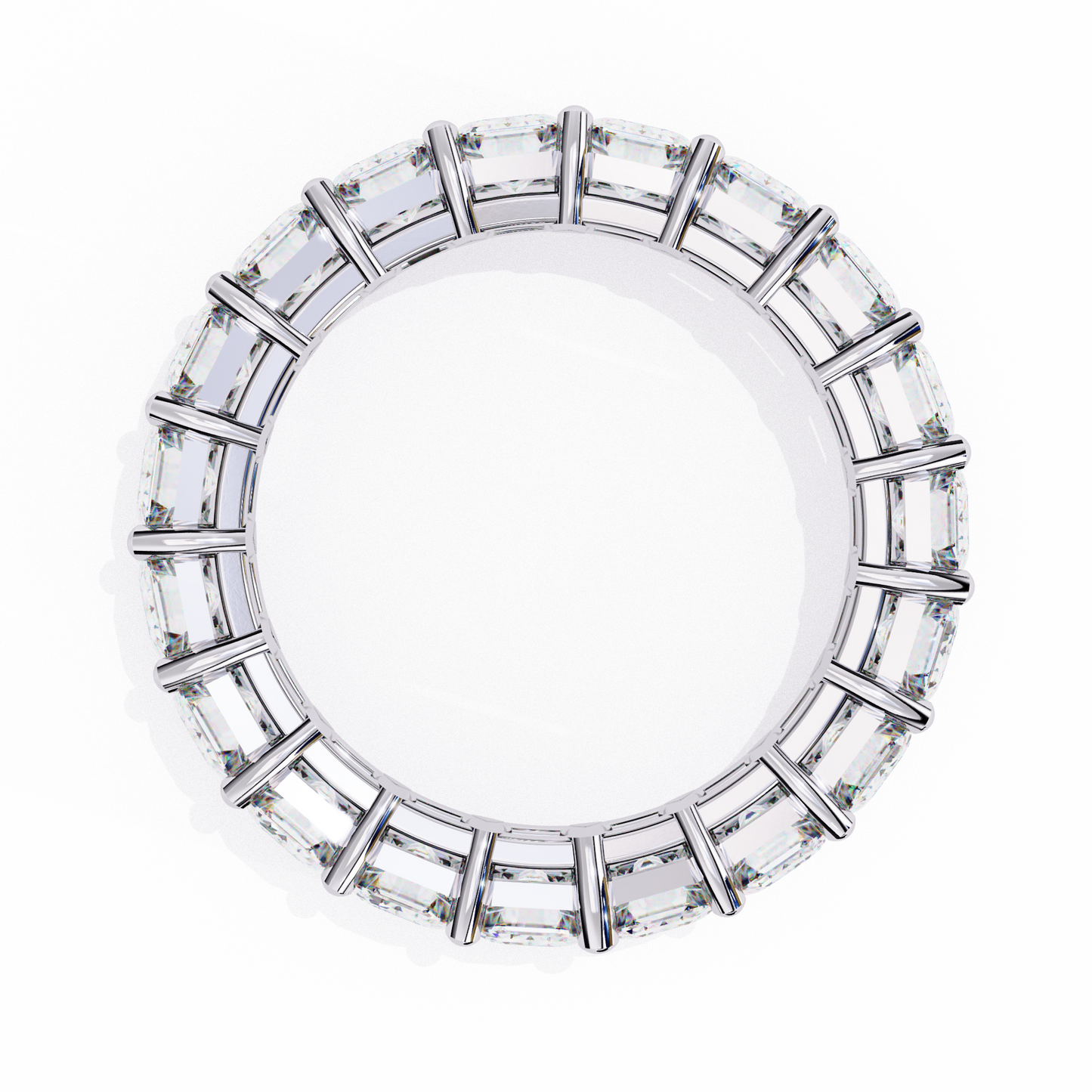 Emerald-Cut Eternity Ring | Full-Circle Shared-Prong | Lab-Grown Diamond/Moissanite | Solid Gold or Platinum | Wedding & Anniversary Band