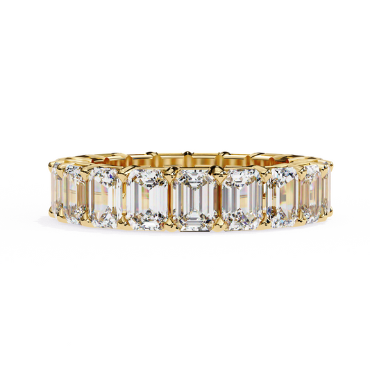 Emerald-Cut Eternity Ring | Full-Circle Shared-Prong | Lab-Grown Diamond/Moissanite | Solid Gold or Platinum | Wedding & Anniversary Band