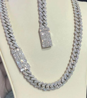 12mm Real VVS1 Moissanite Diamond Cuban Link Chain Hip Hop Chain