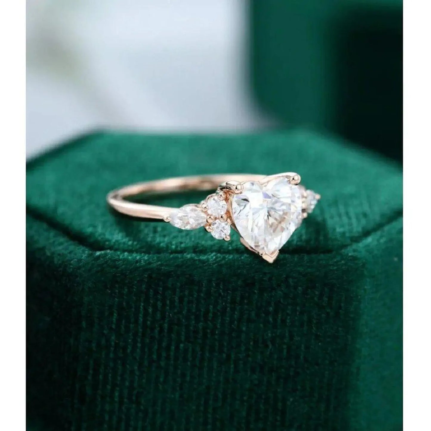 Heart Cut Marquise Accent Diamond Moissanite Engagement Ring