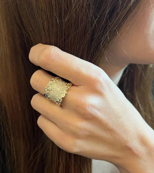 Wedding Band, Gold Diamond Ring, Pave Diamonds Ring, Gold Statement Ring, Huge Diamond Ring, Big Engagement Rings