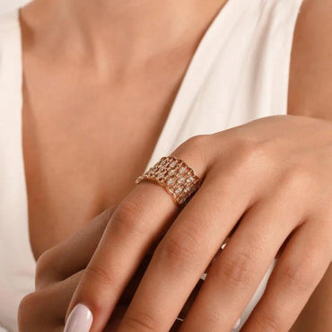 Wide Band Ring, Thick Gold Ring, Big Rings, Diamond Cluster Ring
