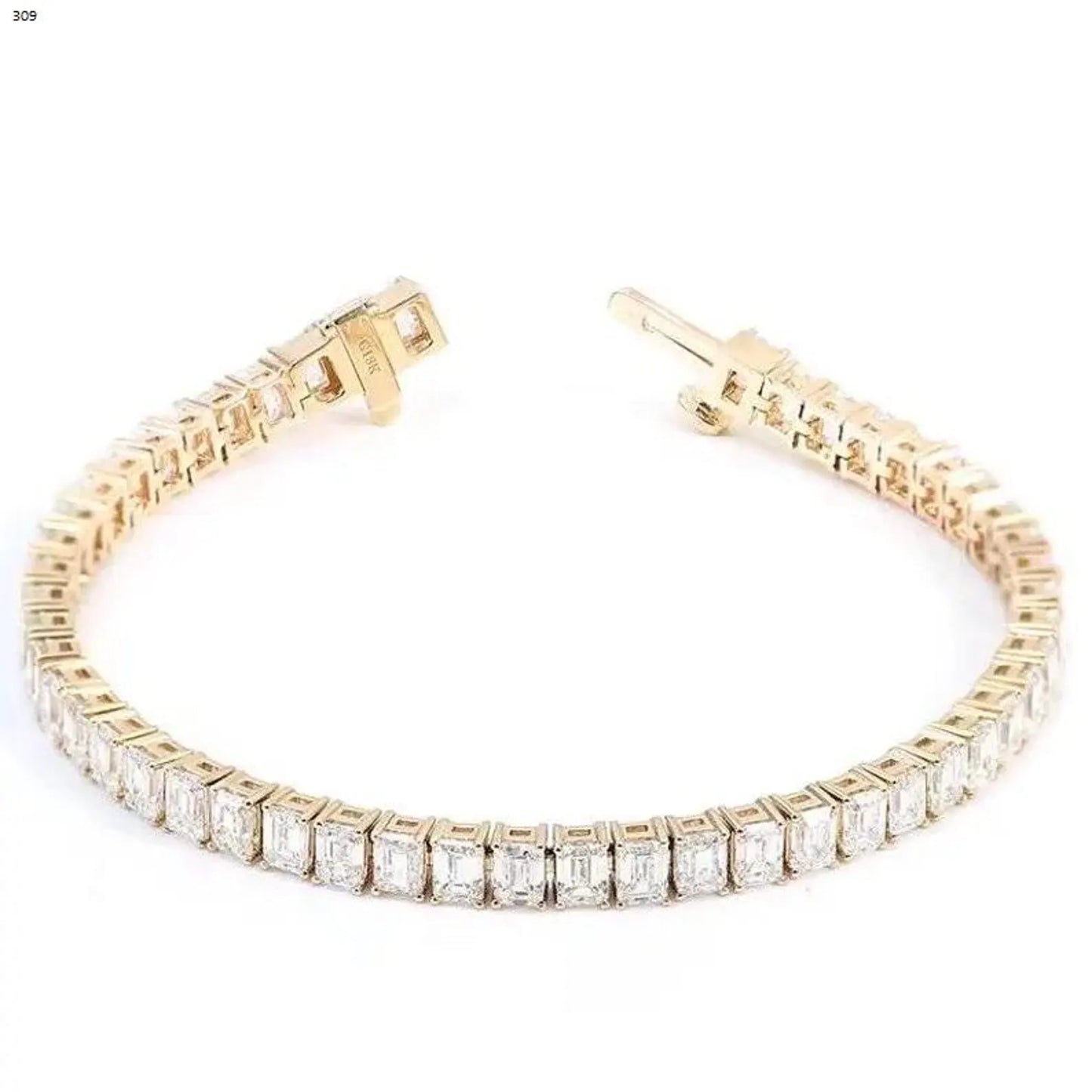 Emerald Cut Moissanite Tennis Bracelet, 14k Gold Unisex Moissanite Bracelet