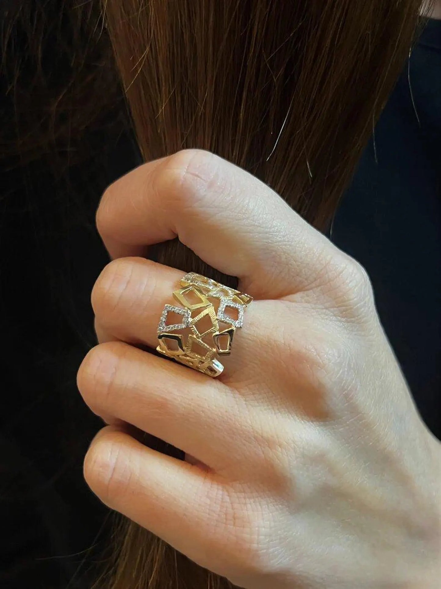 Modern Diamond Ring, Special Diamond Ring, Inlaid Diamond Ring, Gold Handmade Ring