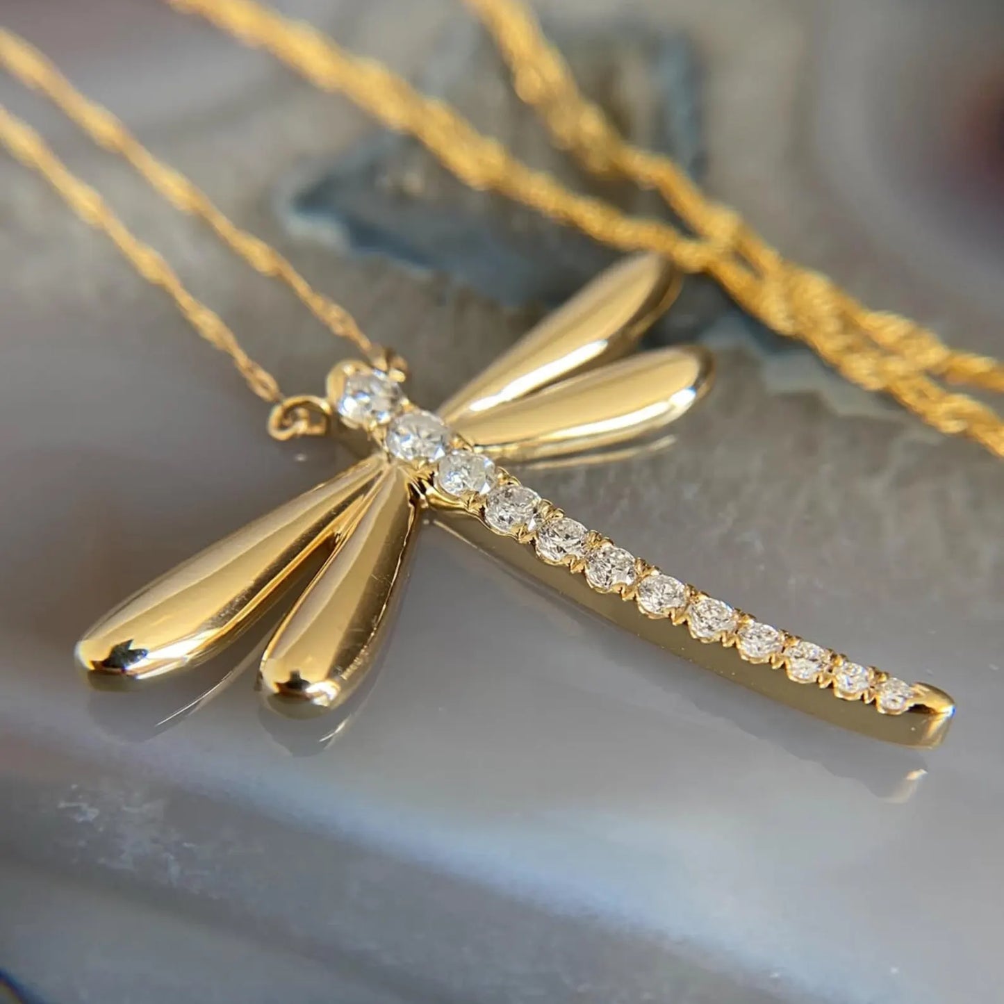 Dragonfly Pendant Necklace in 14K Gold – Moissanite or Lab-Grown Diamond | Dainty Nature-Inspired Insect Jewelry