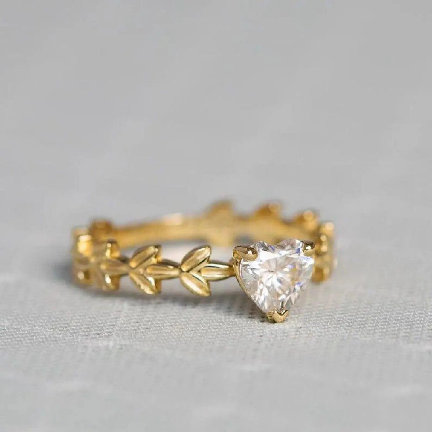 HeartHeart Cut Unique Gold Leaves Bridal Floral Moissanite Wedding Engagement Ring Cut Three Stone Cluster Moissanite Engagement Ring, Moissanite Engagement Ring (Copy)