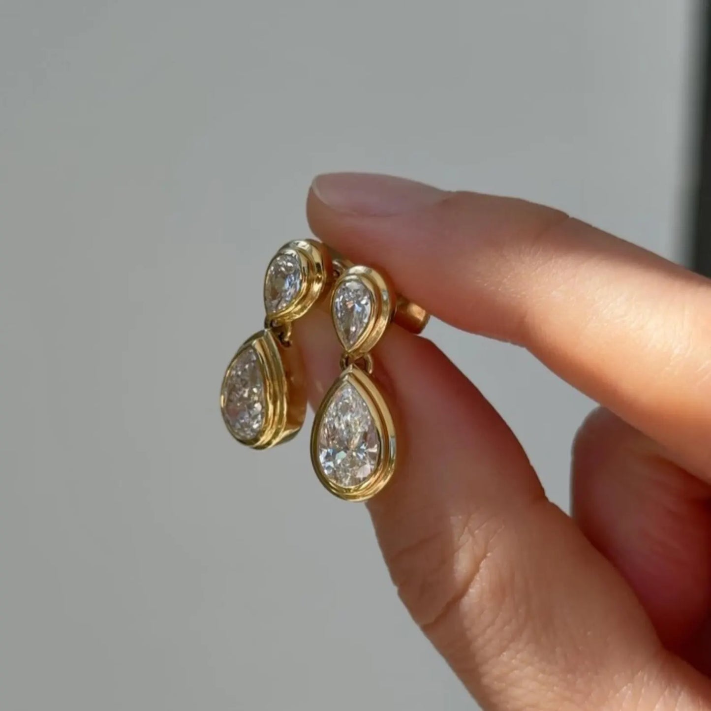 Pear Double Bezel Set Design Tear Drop Screw Back Earrings