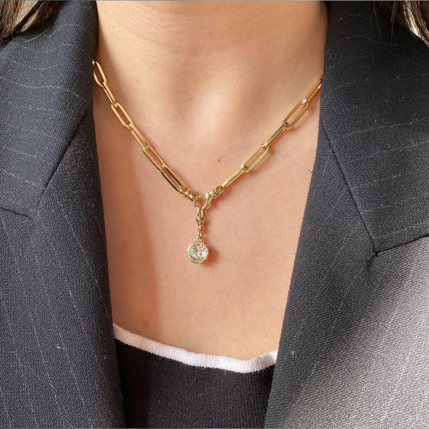 Portuguese Cut Bezel Set Sparkly Pendant Simple Elegant Jewelry