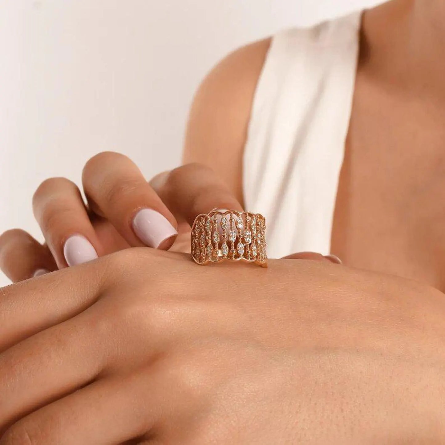 Wide Band Ring, Thick Gold Ring, Big Rings, Diamond Cluster Ring