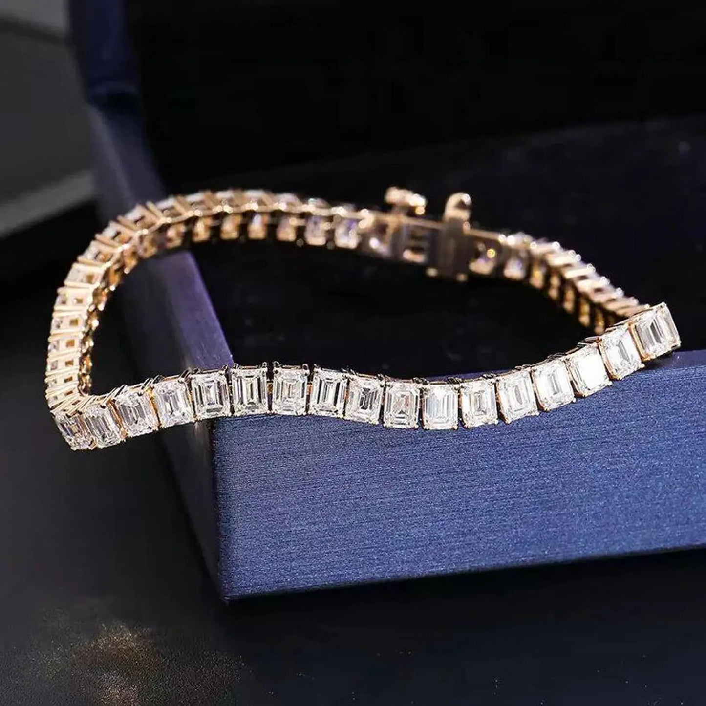 Emerald Cut Moissanite Tennis Bracelet, 14k Gold Unisex Moissanite Bracelet