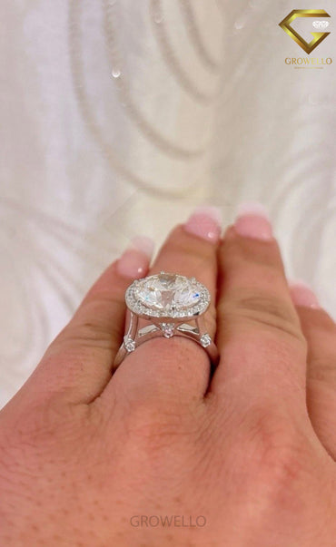 10CT Round Brilliant Halo Cathedral Engagement Ring, Solid Gold, Lab Grown Diamond or Moissanite