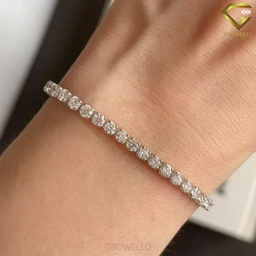 Luxury 5-MM Round Cut Tennis Bracelet in Solid Gold, Lab Grown Diamond or Moissanite