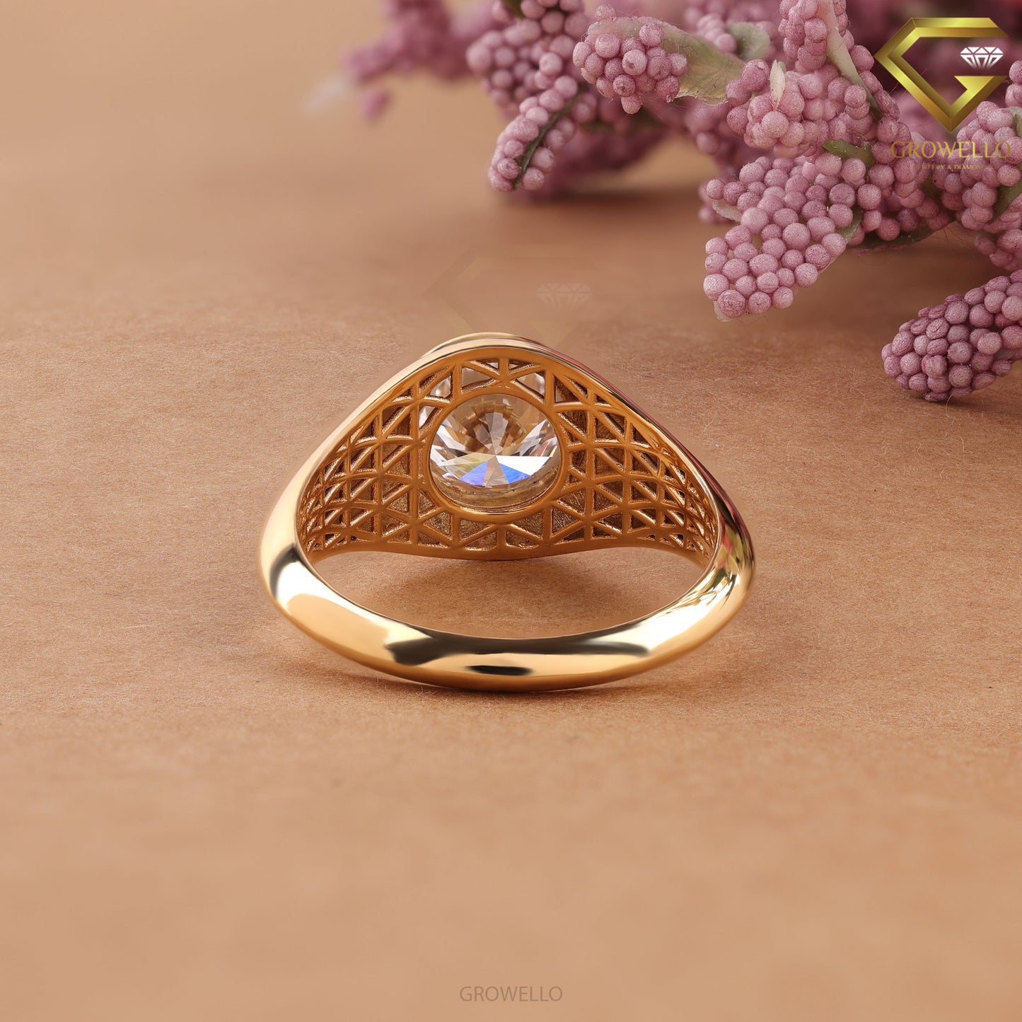 3CT Round Bezel Signet Engagement Ring, Bold Gold Statement Ring, Lab Grown Diamond or Moissanite