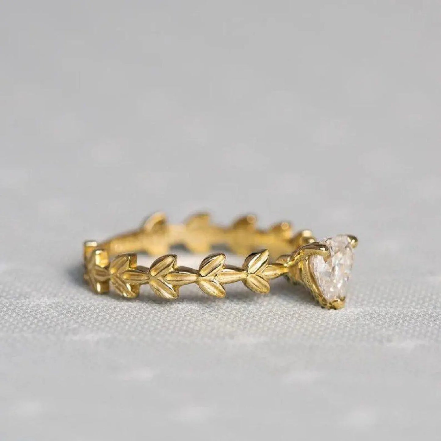 HeartHeart Cut Unique Gold Leaves Bridal Floral Moissanite Wedding Engagement Ring Cut Three Stone Cluster Moissanite Engagement Ring, Moissanite Engagement Ring (Copy)
