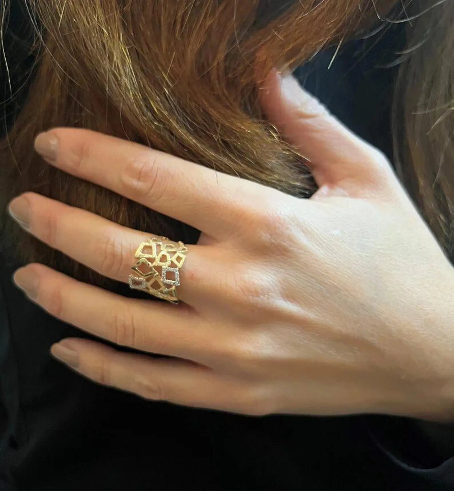 Modern Diamond Ring, Special Diamond Ring, Inlaid Diamond Ring, Gold Handmade Ring