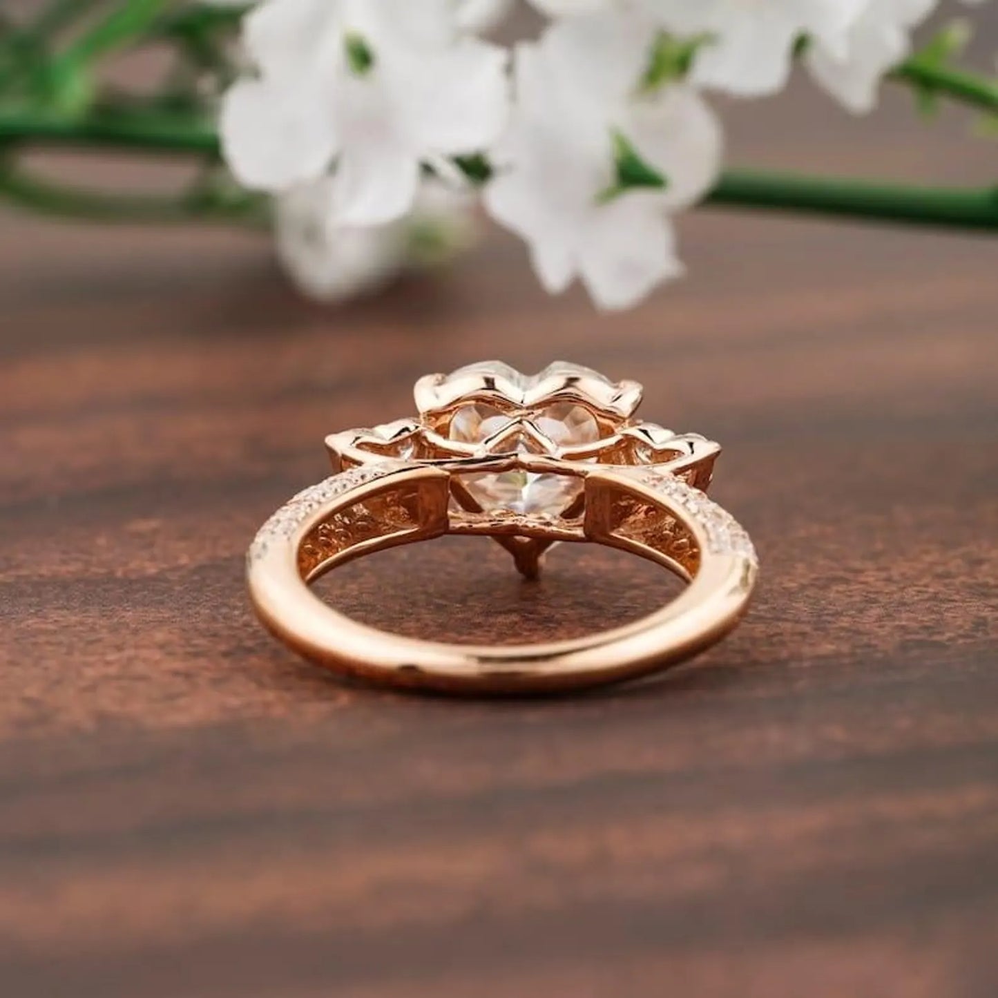 Heart Cut Three Stone Cluster Moissanite Engagement Ring, Moissanite Engagement Ring