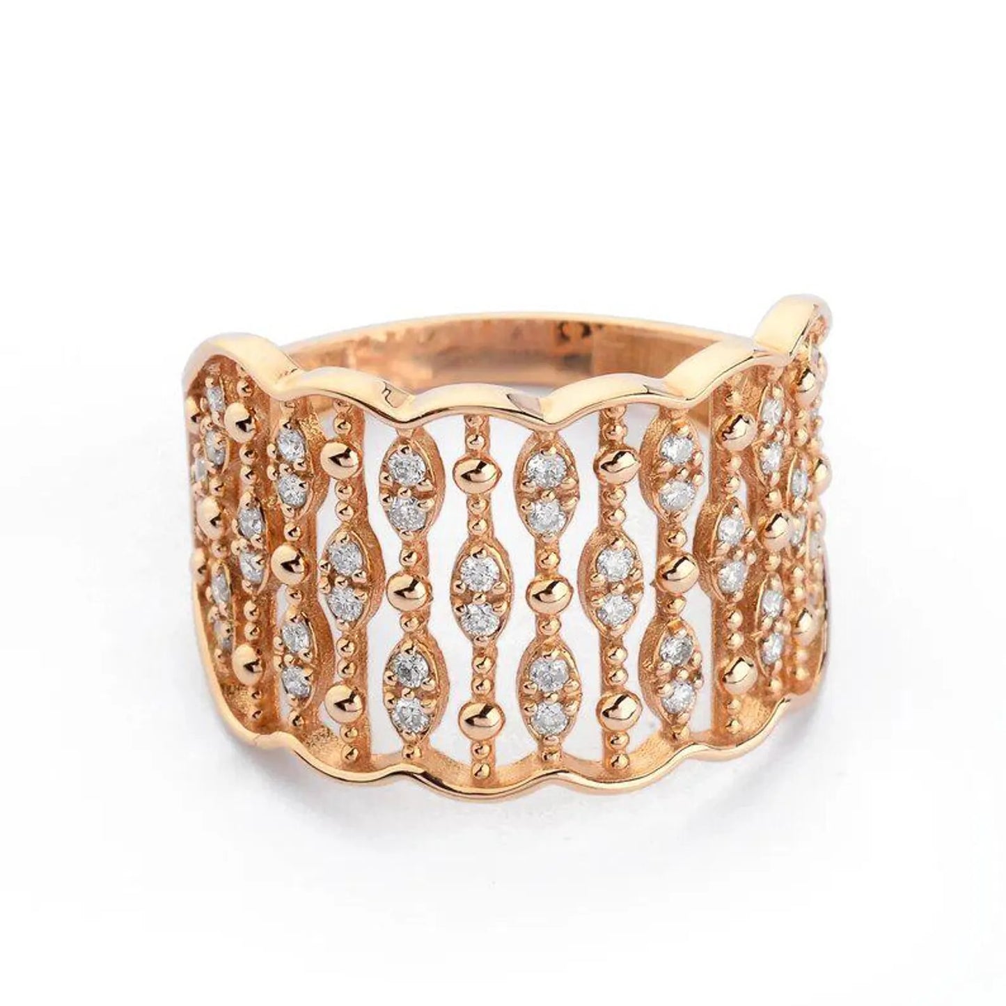Wide Band Ring, Thick Gold Ring, Big Rings, Diamond Cluster Ring