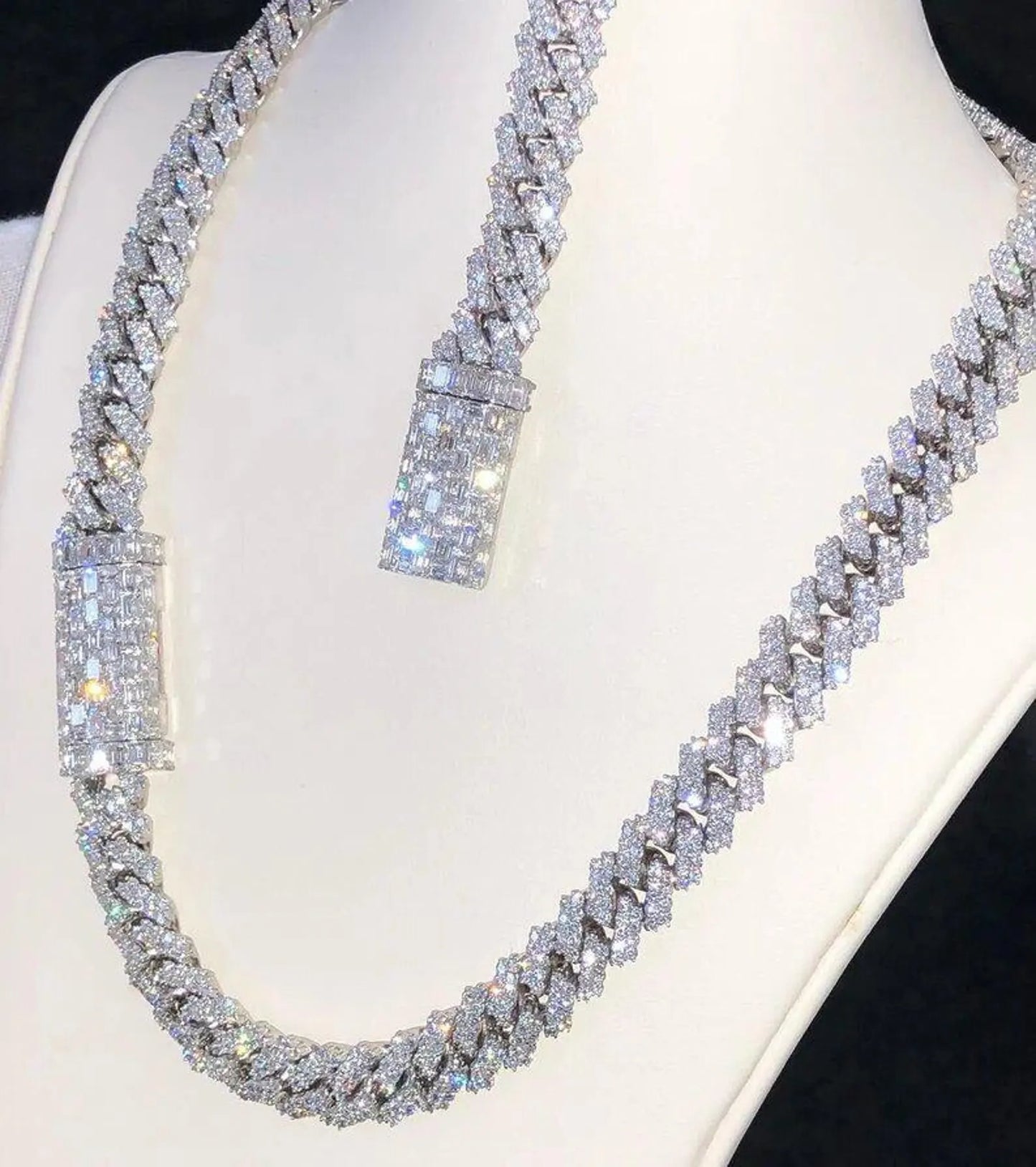 12mm Real VVS1 Moissanite Diamond Cuban Link Chain Hip Hop Chain