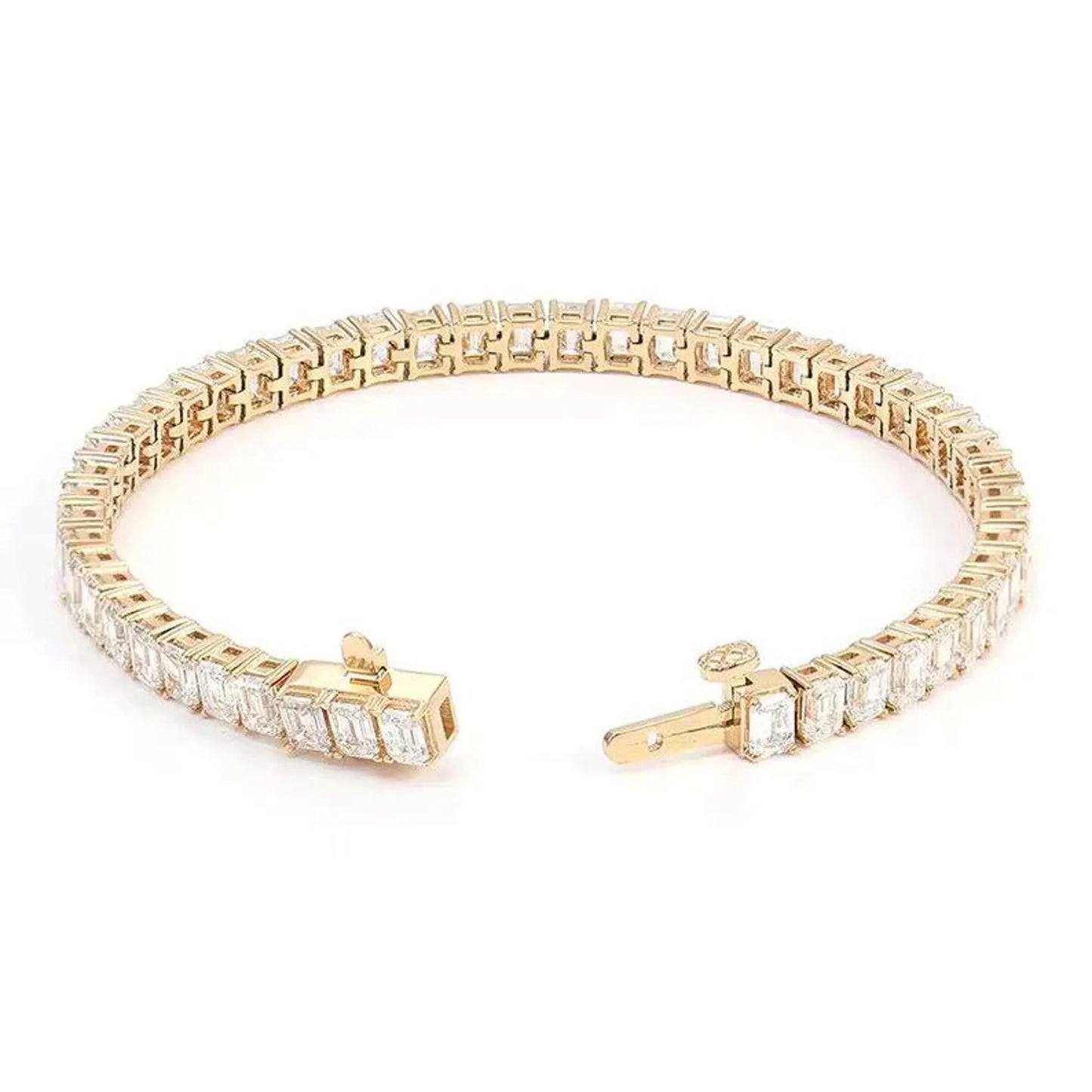 Emerald Cut Moissanite Tennis Bracelet, 14k Gold Unisex Moissanite Bracelet