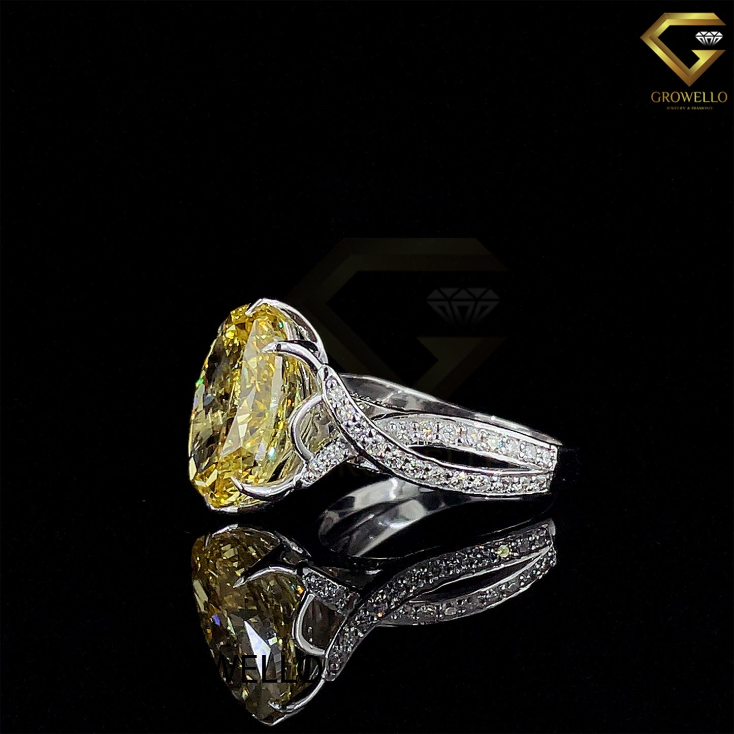 10CT Yellow Oval Diamond Engagement Ring, Vintage Split Shank, Luxury Statement, IGI Lab or Moissanite