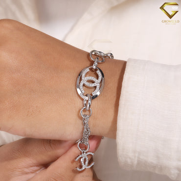 Luxury CC Style Diamond Bracelet, Chunky Chain Charm, Solid Gold, Lab Grown or Moissanite