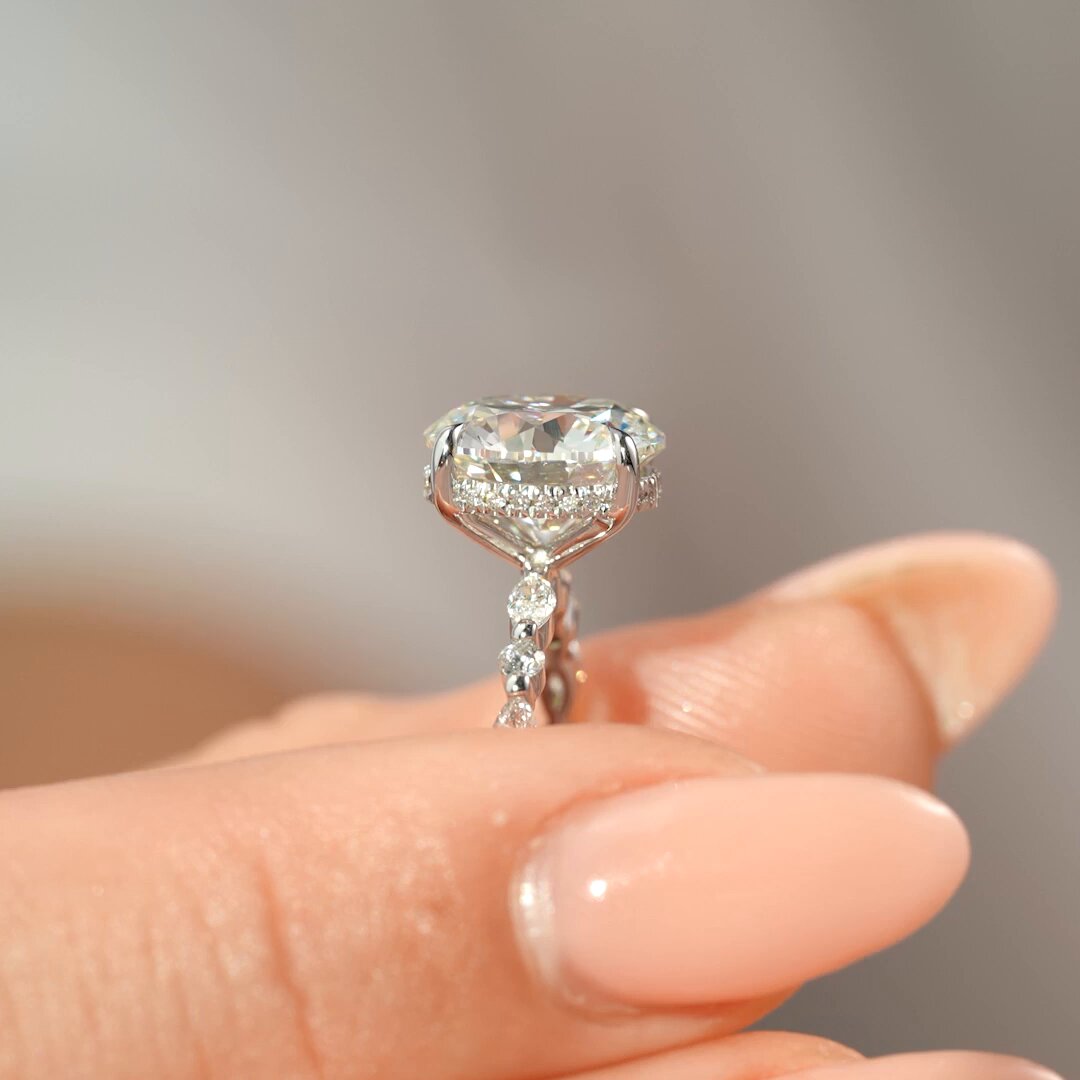 3 CT Round Moissanite Engagement Ring Hidden Halo Lab Grown Diamond Ring Marquise Pave Alternative Band Ring 14K Solid Gold Anniversary Ring