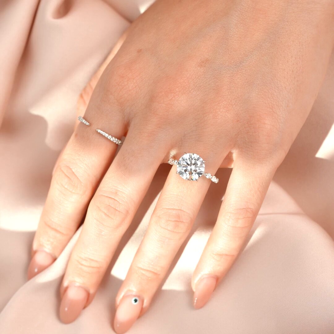 3 CT Round Moissanite Engagement Ring Hidden Halo Lab Grown Diamond Ring Marquise Pave Alternative Band Ring 14K Solid Gold Anniversary Ring