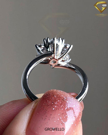 2CT Round Snowflake Halo Engagement Ring, Starburst Cluster, Solid Gold, Lab-Grown or Moissanite Diamond