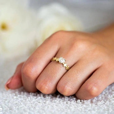 HeartHeart Cut Unique Gold Leaves Bridal Floral Moissanite Wedding Engagement Ring Cut Three Stone Cluster Moissanite Engagement Ring, Moissanite Engagement Ring (Copy)