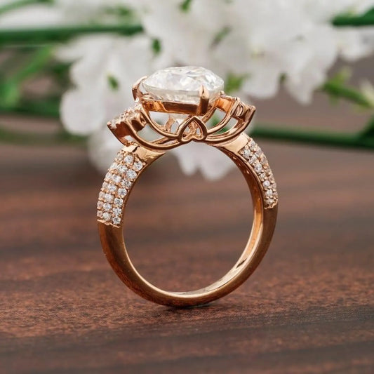 Heart Cut Three Stone Cluster Moissanite Engagement Ring, Moissanite Engagement Ring