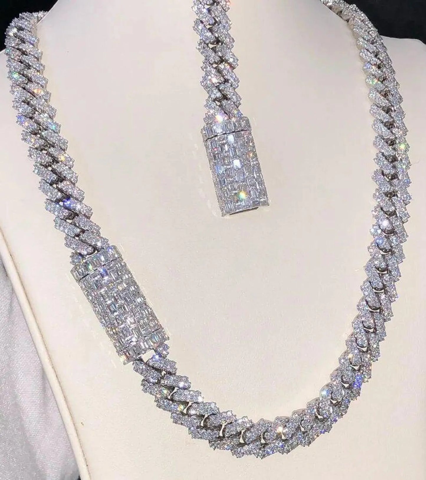 12mm Real VVS1 Moissanite Diamond Cuban Link Chain Hip Hop Chain