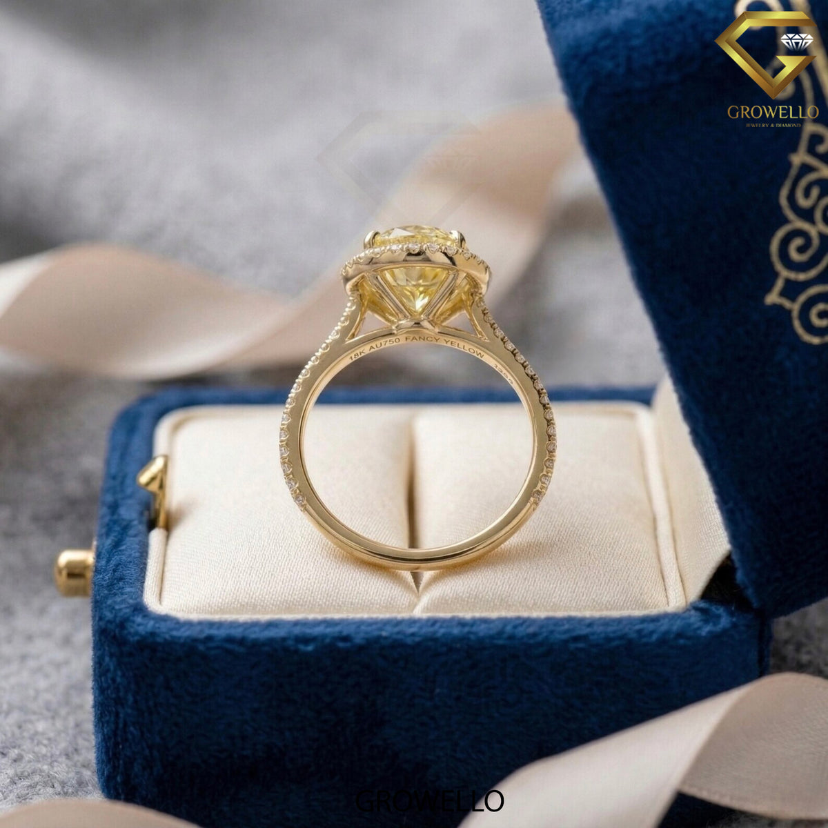 4 CT Yellow Oval Halo Engagement Ring, Pave Band, Solid Gold, IGI Lab Grown Diamond or Moissanite