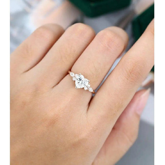 Heart Cut Marquise Accent Diamond Moissanite Engagement Ring