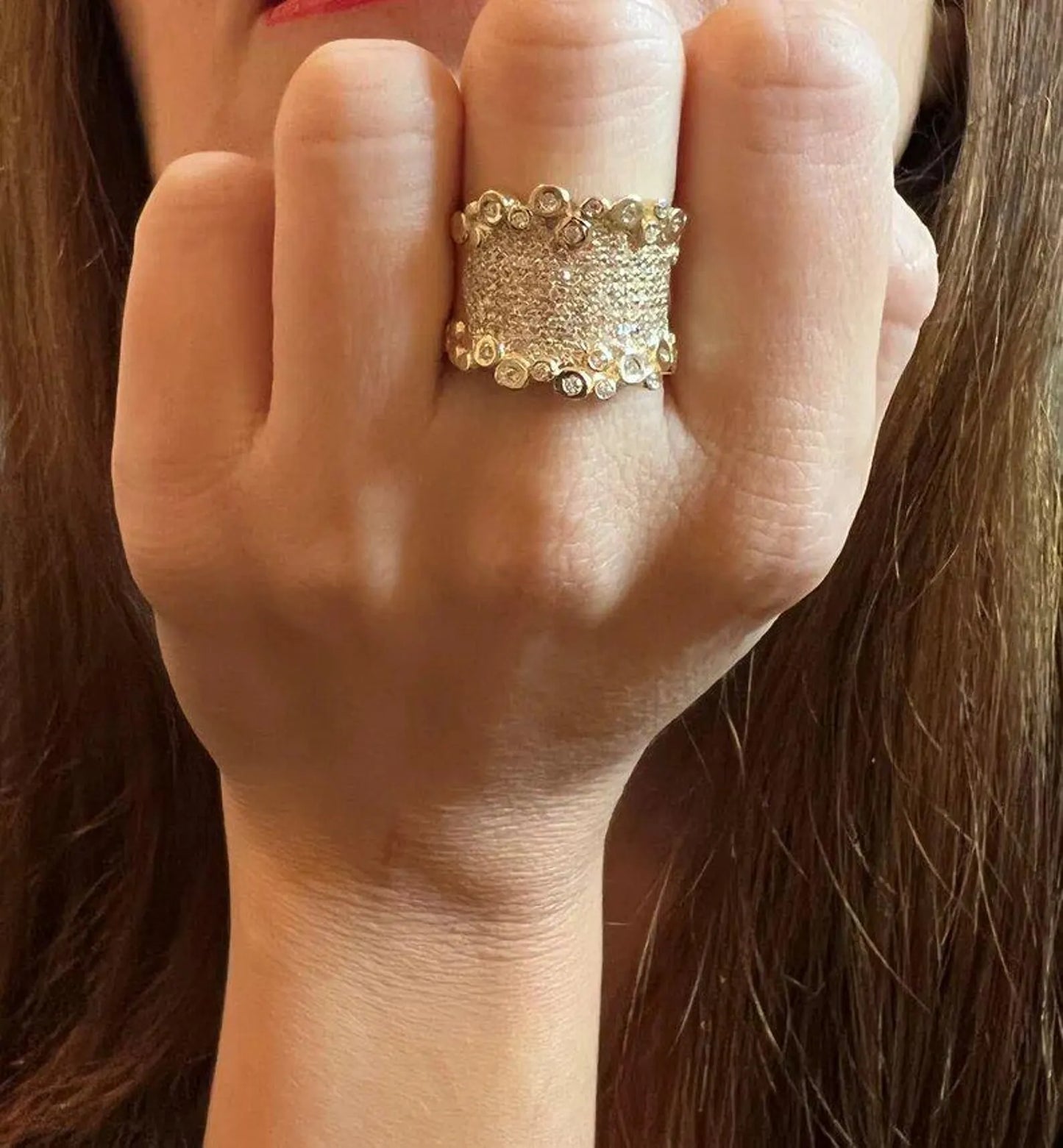 Wedding Band, Gold Diamond Ring, Pave Diamonds Ring, Gold Statement Ring, Huge Diamond Ring, Big Engagement Rings