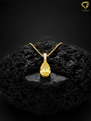 5CT Yellow Pear Diamond Pendant Necklace, Vintage Drop, Solid Gold, Lab Grown Diamond or Moissanite