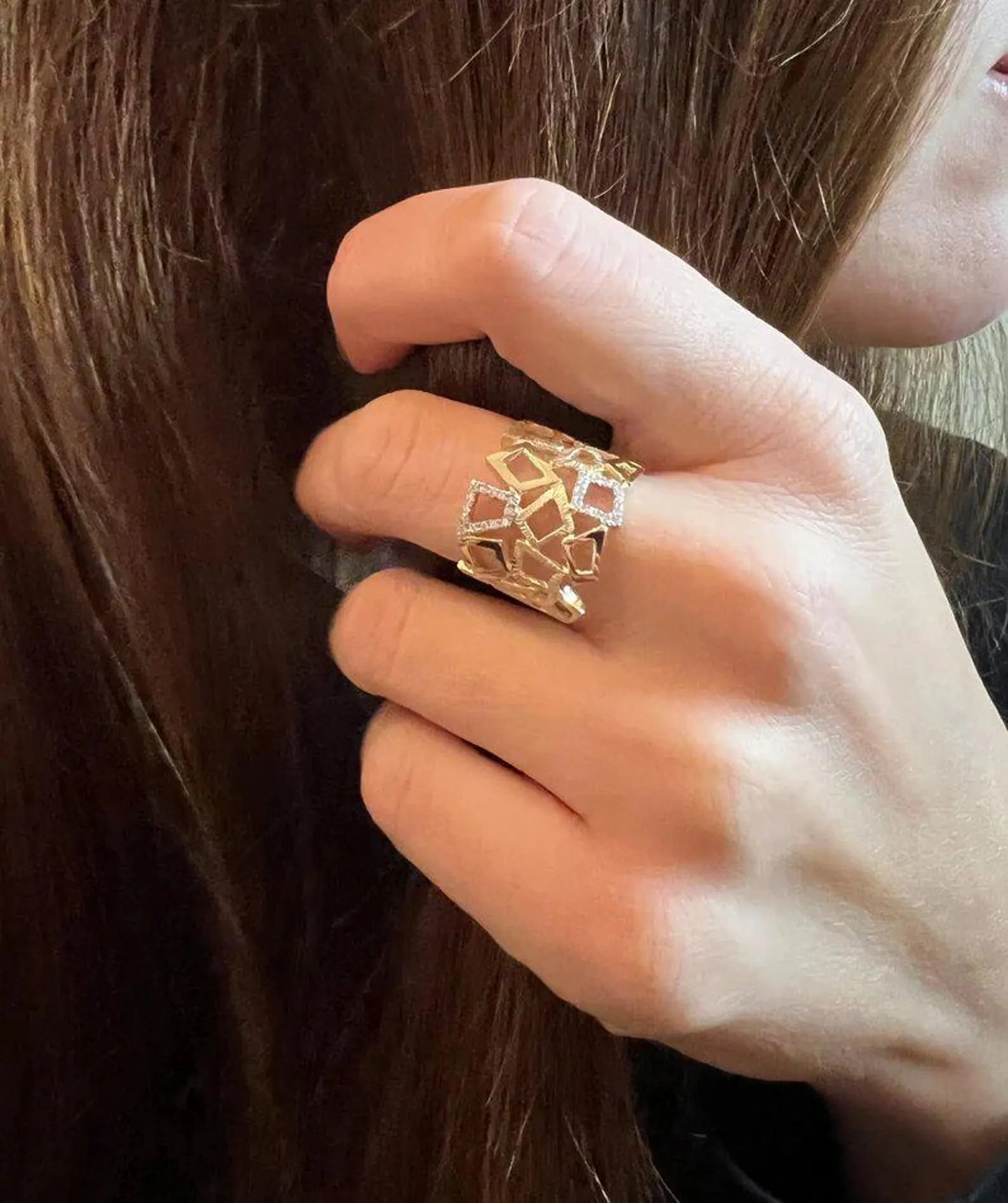 Modern Diamond Ring, Special Diamond Ring, Inlaid Diamond Ring, Gold Handmade Ring