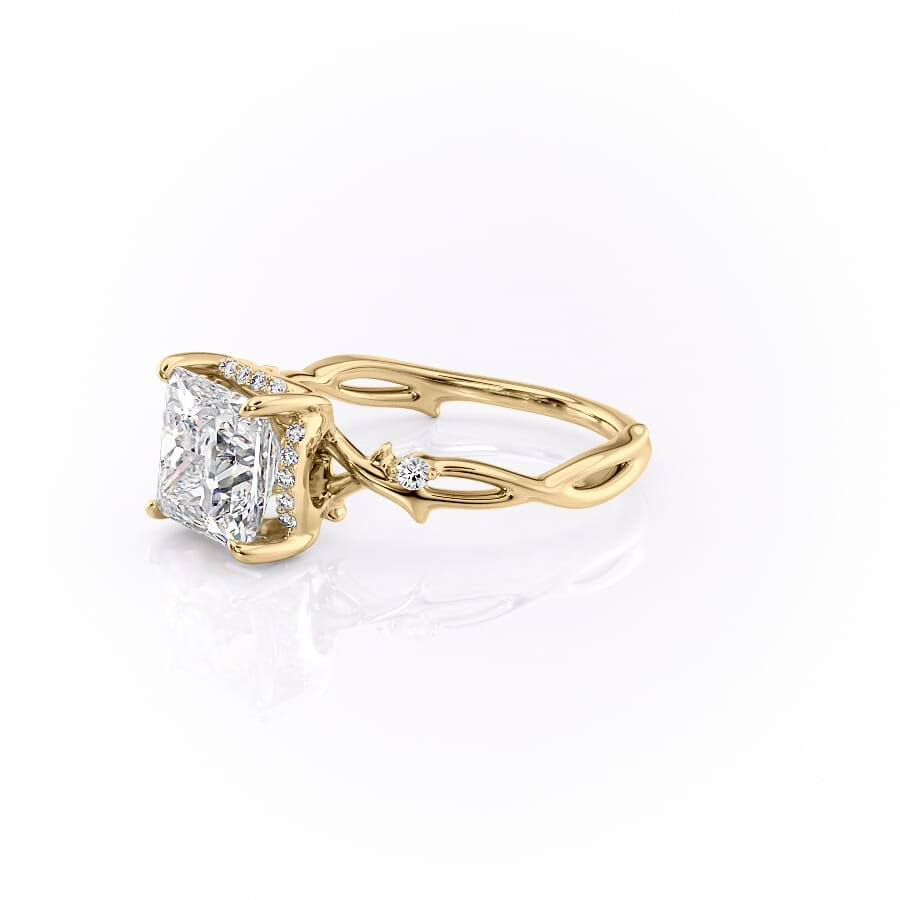 2 CT Princess Cut Moissanite Engagement Ring Princess Halo Twig Lab Grown Diamond Ring Unique Nature Inspired Ring 14K Solid Gold Ring.